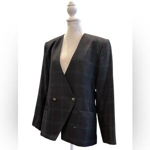 Vintage Wool Windowpane Equestrian Blazer M/L Double Breasted Academia 12